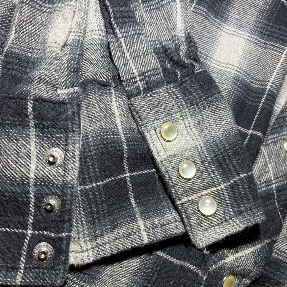 Wrangler Wrancher Mens Black White Plaid Pearl Snap Western Flannel Shirt Medium - Picture 3 of 6